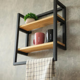 Counzie 2 tier Wood Metal Living Lounge Kitchen Organizer Floating Shelve